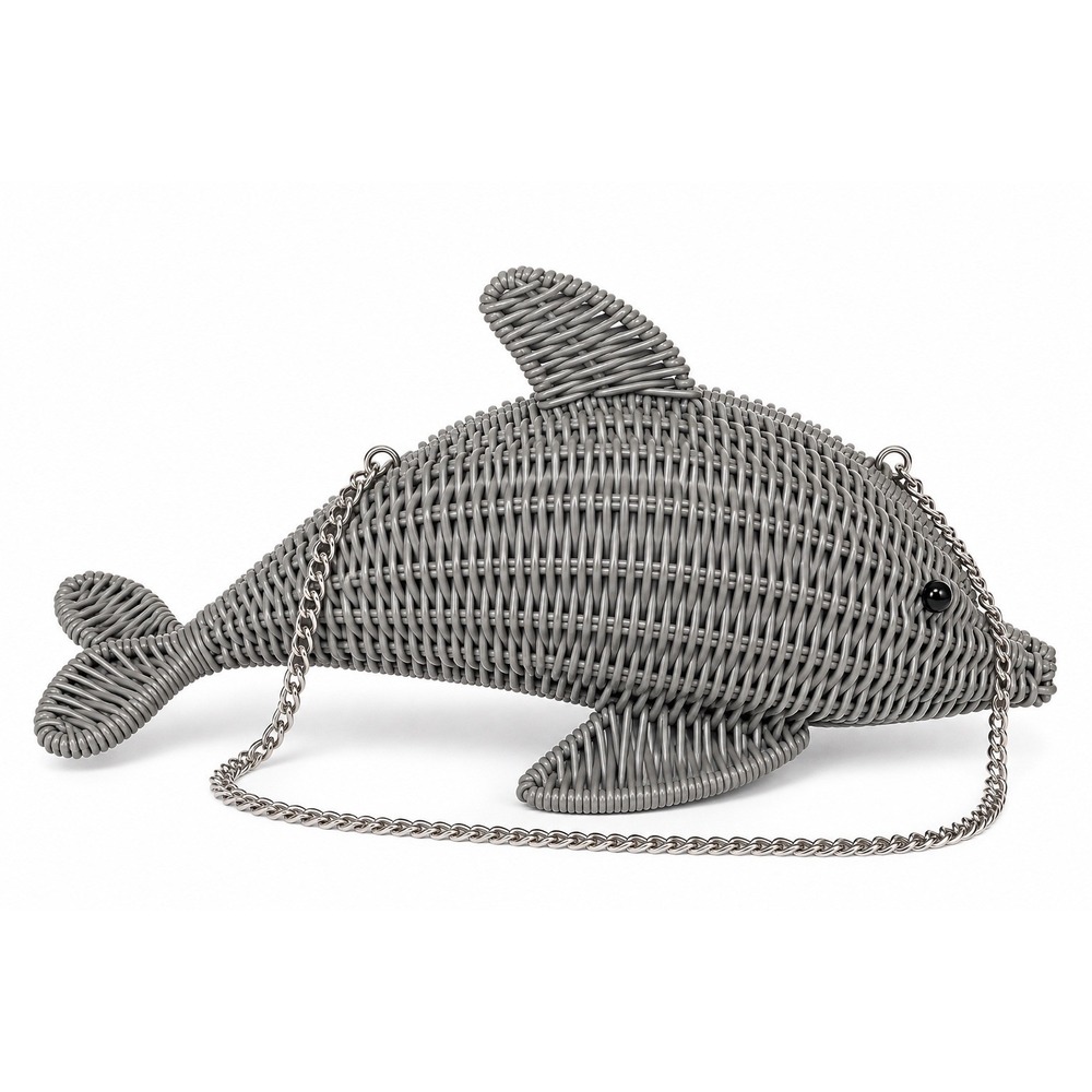 NWT Tommy Bahama Dolphin Faux Wicker Crossbody Clutch Grey Novelty Bag